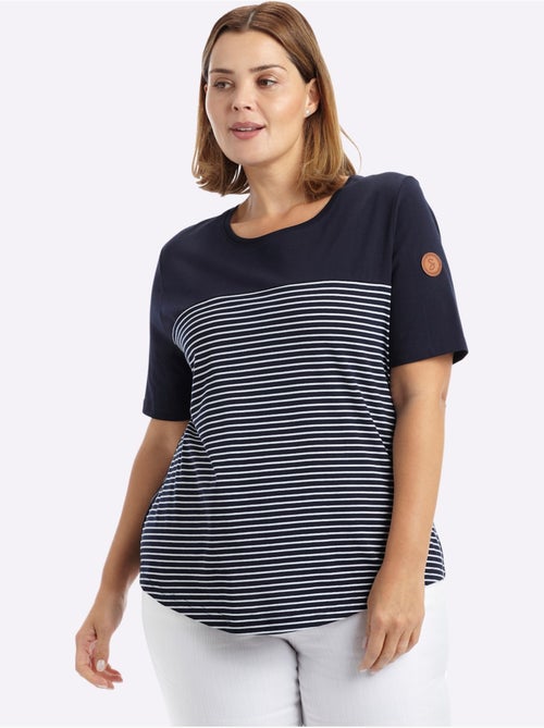 T-shirt à Rayures Rayures Sportives - Taille Standard - Sheego - Kiabi