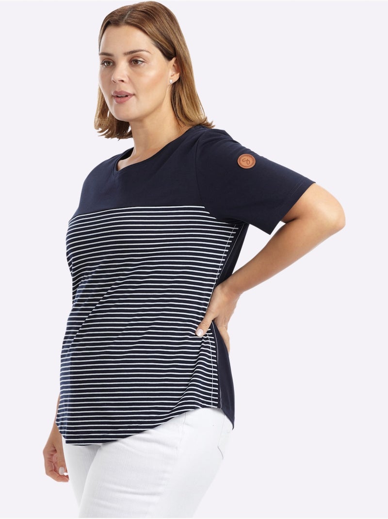 T-shirt à Rayures Rayures Sportives - Taille Standard - Sheego Bleu Blanc - Kiabi