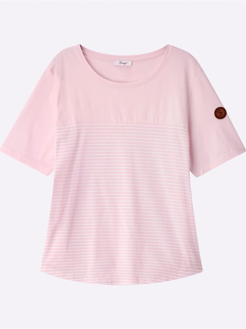 T-shirt à Rayures Sportives - Taille Standard - Sheego Blanc Rose Blanc - Kiabi