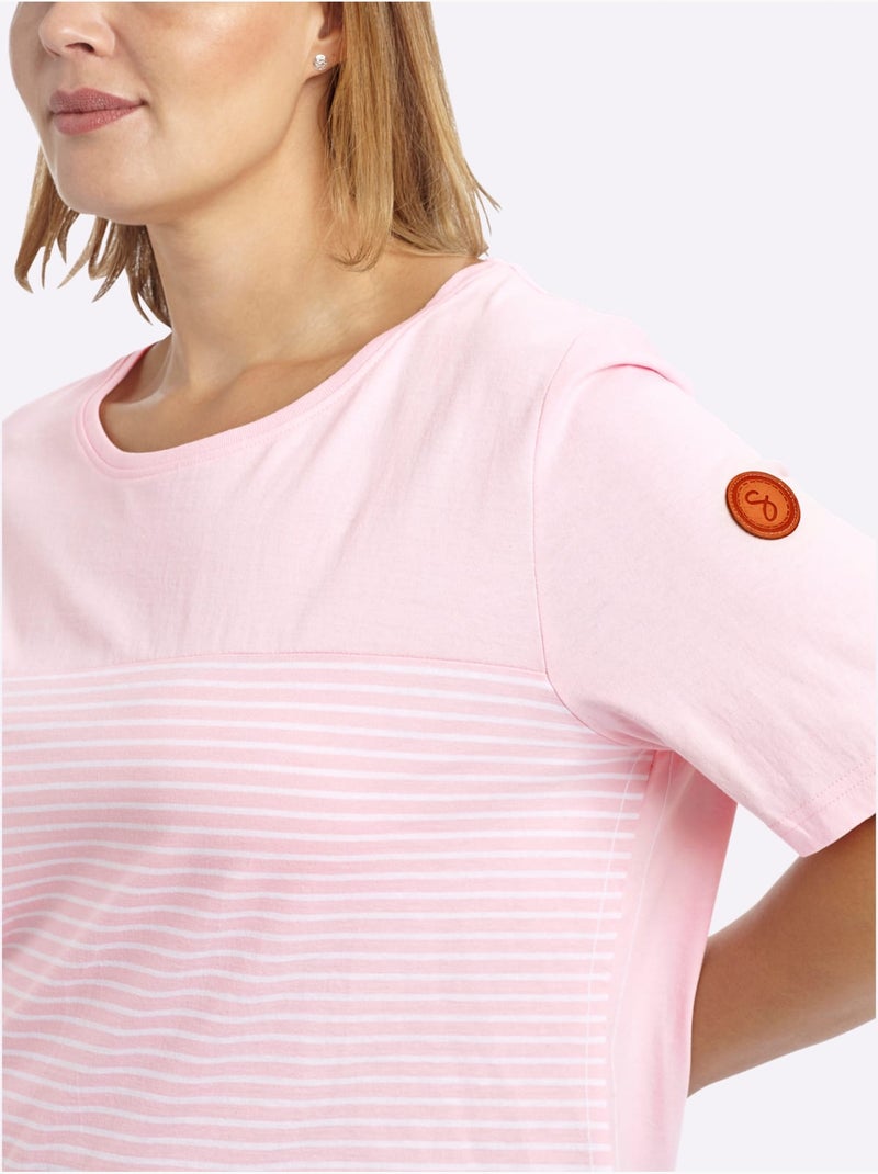 T-shirt à Rayures Sportives - Taille Standard - Sheego Blanc Rose Blanc - Kiabi