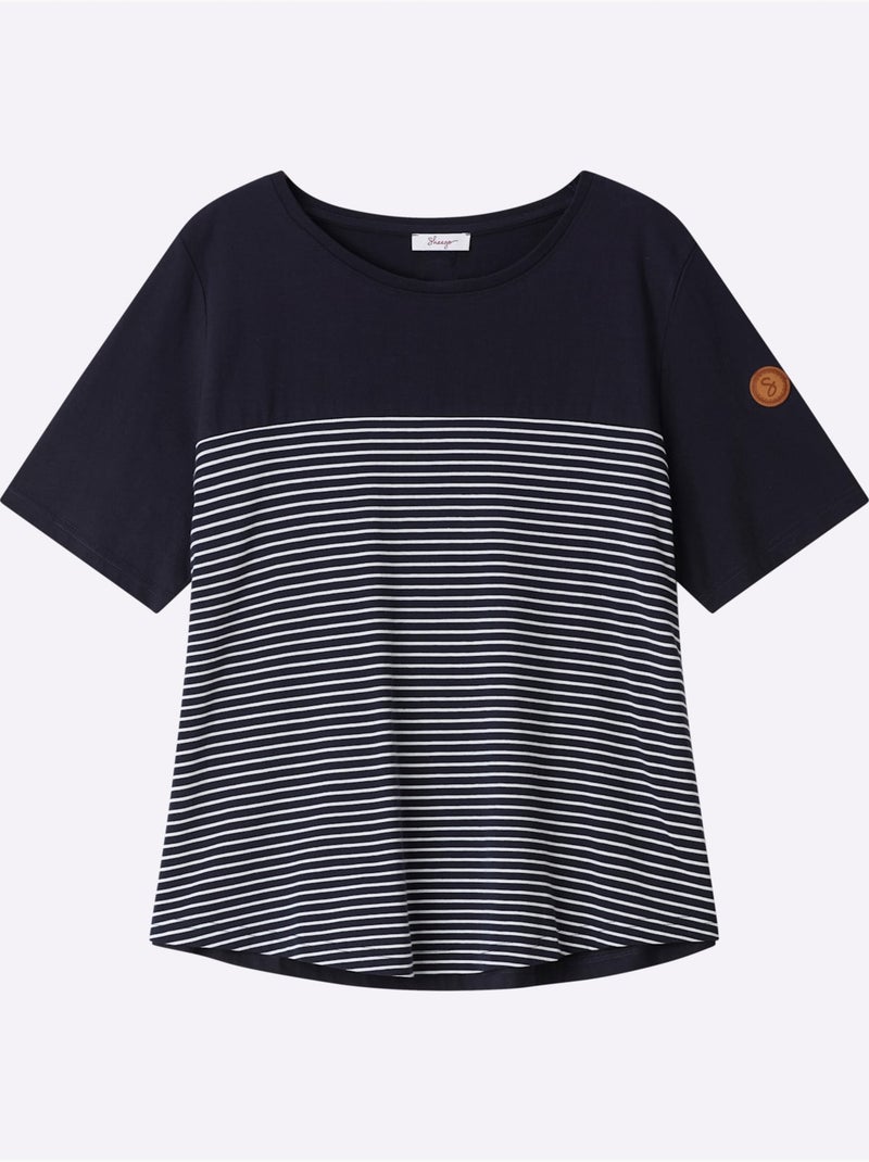 T-shirt à Rayures Sportives - Taille Standard - Sheego Bleu Blanc - Kiabi