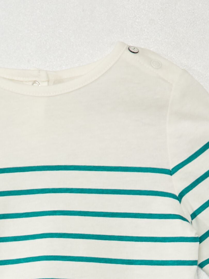 T-shirt Vintage Rayures Vert Et Blanc - Taille T/M 38-40-42, 98% Coton, Occasion Très Bon état