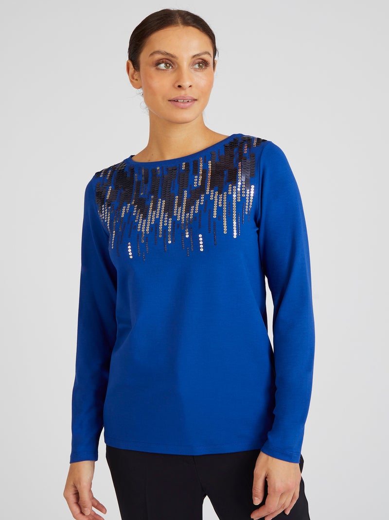T-shirt à sequins - Damart Bleu - Kiabi
