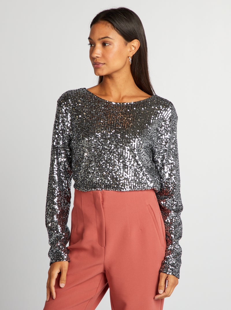 T-shirt à sequins Gris - Kiabi