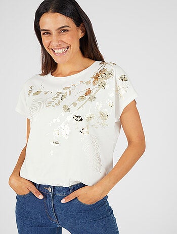 T-shirt à sequins motif végétal - Damart