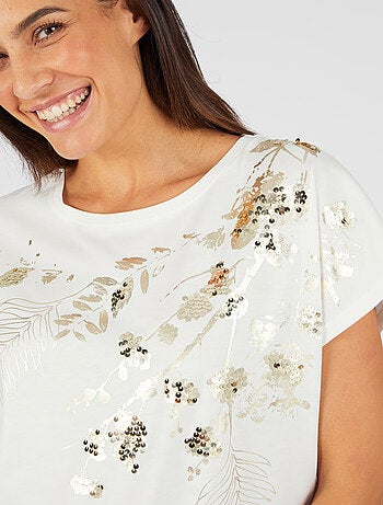 T-shirt à sequins motif végétal - Damart