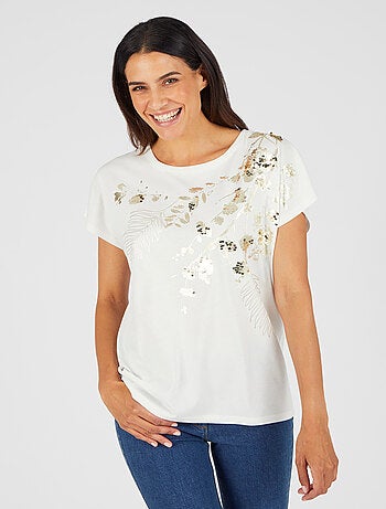 T-shirt à sequins motif végétal - Damart