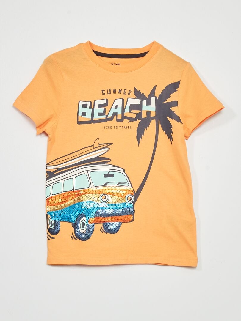 T-shirt à sequins Orange - Kiabi