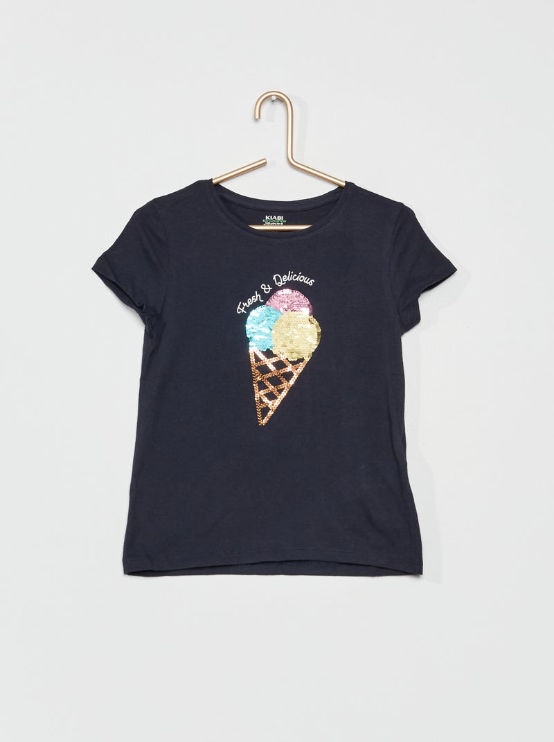 T-shirt à sequins réversibles Bleu marine - Kiabi