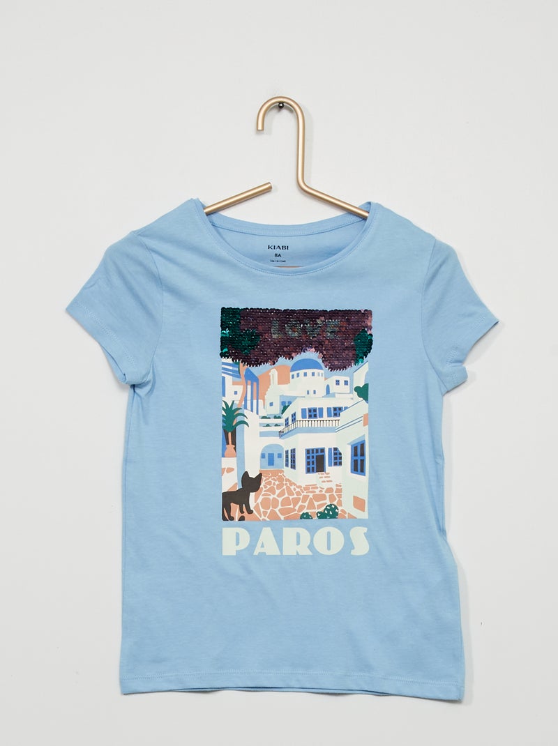 T-shirt à sequins réversibles Bleu - Kiabi