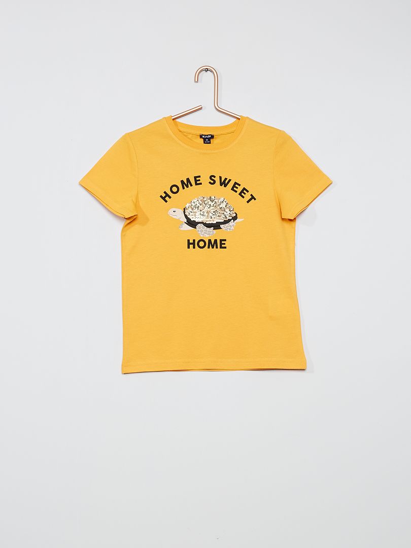 T-shirt à sequins réversibles jaune - Kiabi