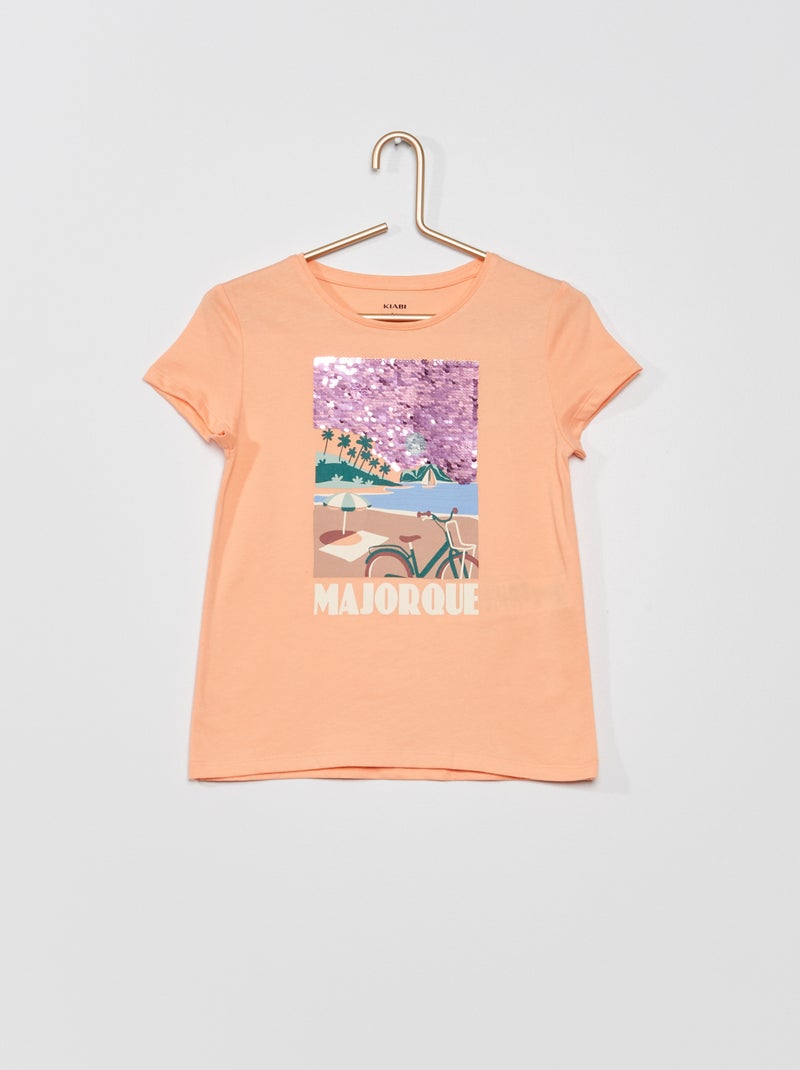 T-shirt à sequins réversibles Orange - Kiabi