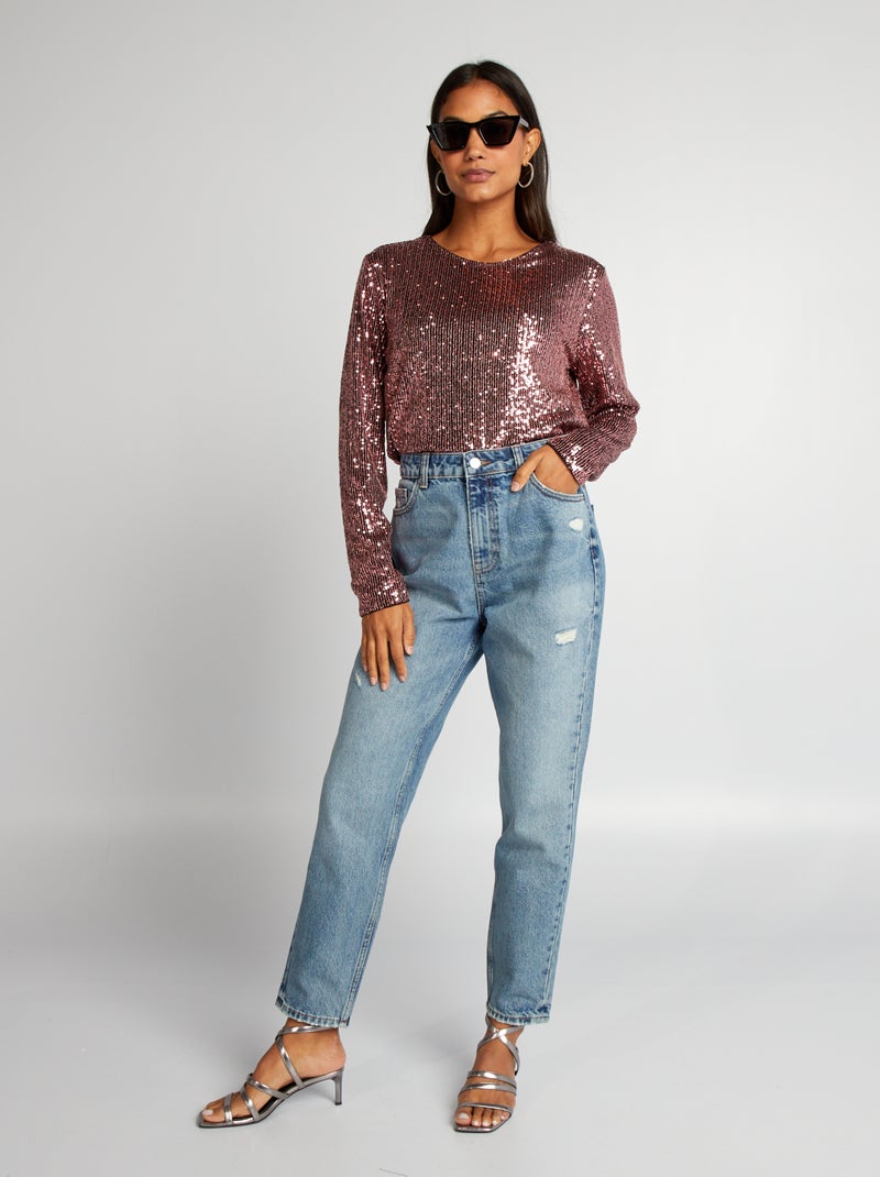 T-shirt à sequins Rose - Kiabi