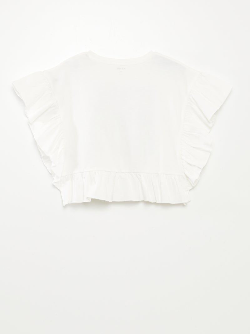 T-shirt à volants avec print BEIGE - Kiabi