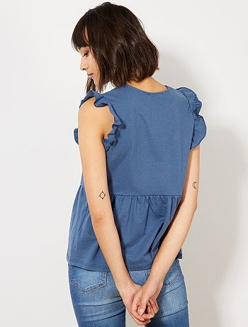 T-shirt à volants et broderie anglaise - Kiabi