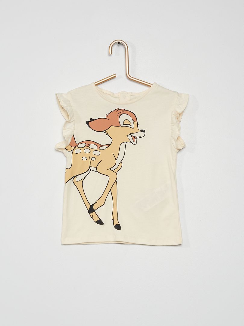 T-shirt à volants imprimé 'Bambi' écru/marron - Kiabi
