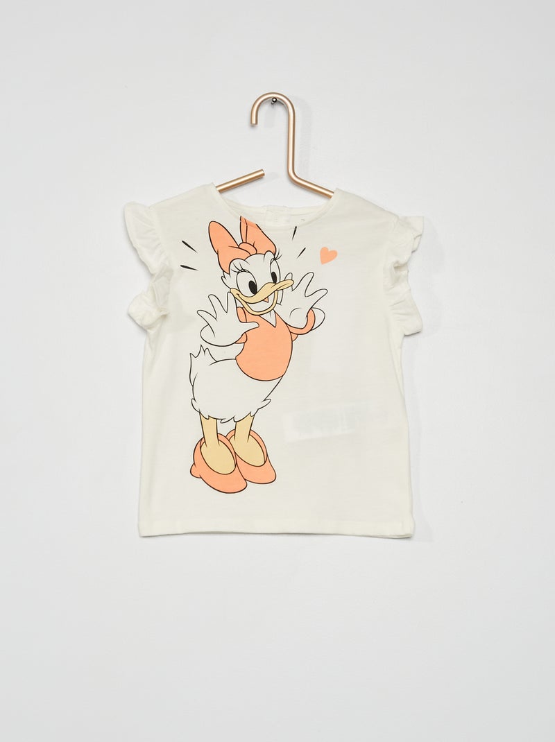 T-shirt à volants imprimé 'Daisy' écru/orange - Kiabi