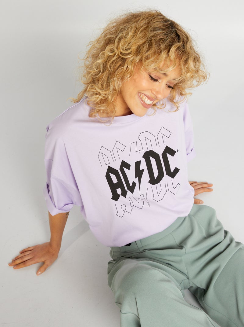 T-shirt 'AC/DC' à col rond Violet - Kiabi