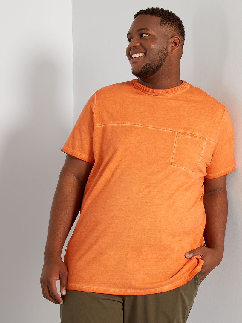 T-shirt acid wash poche poitrine orange - Kiabi