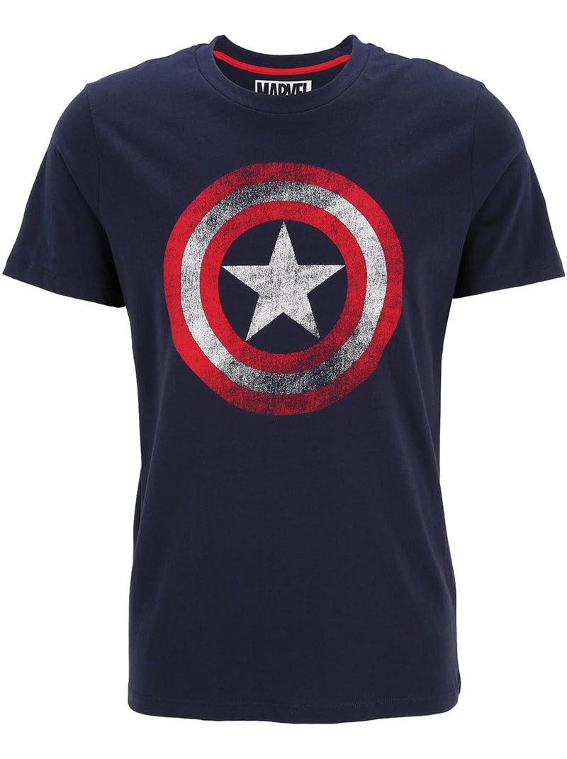 T-shirt adulte Captain America bouclier Marvel - 100% Coton - Bleu marine - L Bleu marine - Kiabi