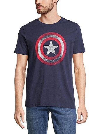 T-shirt adulte Captain America bouclier Marvel - 100% Coton - Bleu marine - M