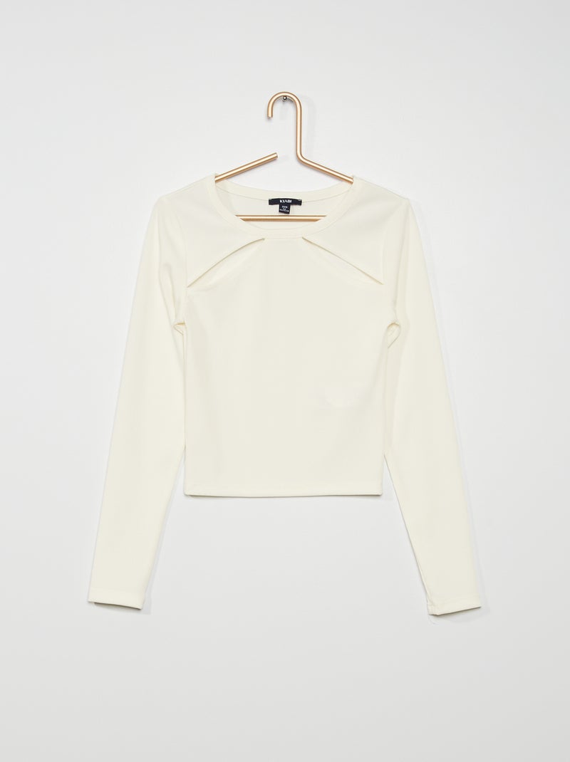 T-shirt ajouré en maille stretch côtelée blanc - Kiabi