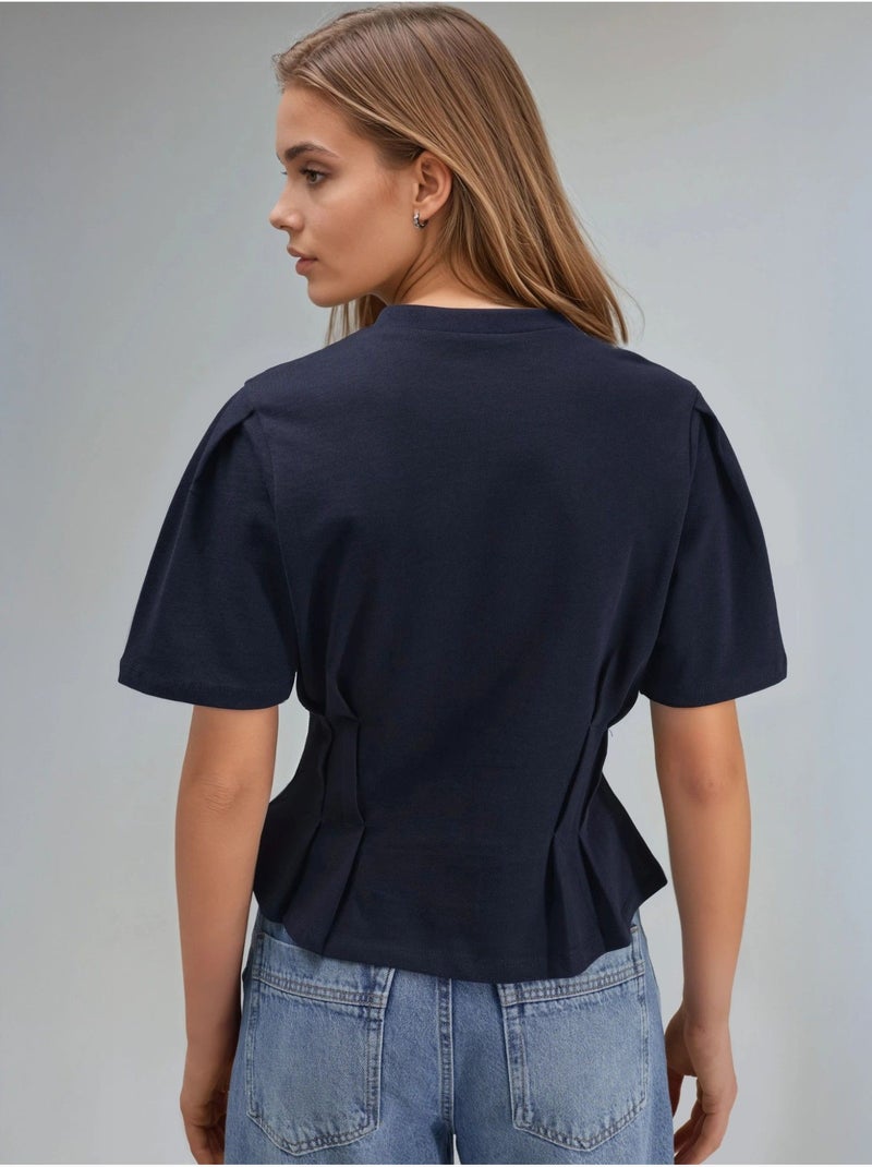 T-shirt ajusté à col rond Bleu foncé - Kiabi
