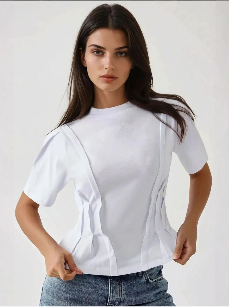 T-shirt ajusté à col rond hiccup Blanc - Kiabi