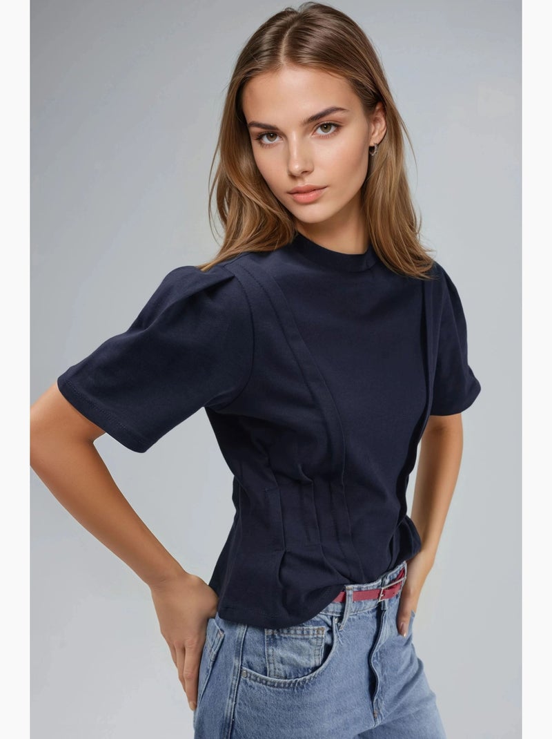 T-shirt ajusté à col rond hiccup Bleu foncé - Kiabi