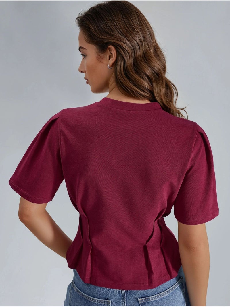 T-shirt ajusté à col rond Rouge cachemire - Kiabi