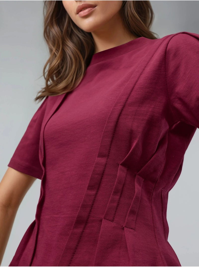 T-shirt ajusté à col rond Rouge cachemire - Kiabi
