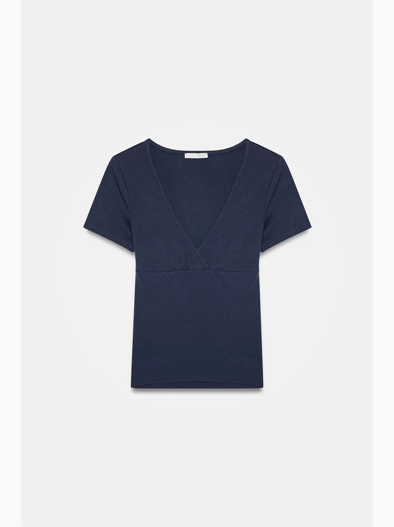 T-shirt ajusté à col v et manches courtes dilvin Bleu marine - Kiabi