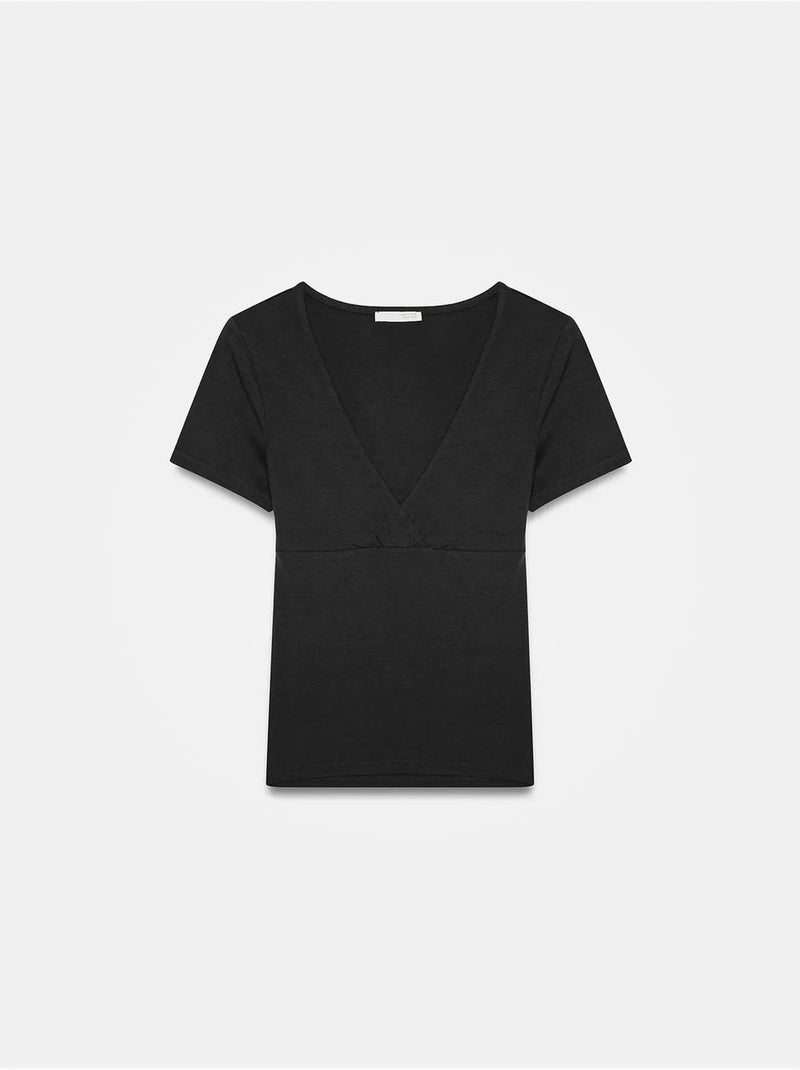 T-shirt Ajusté À Col V Et Manches Courtes Noir - Kiabi