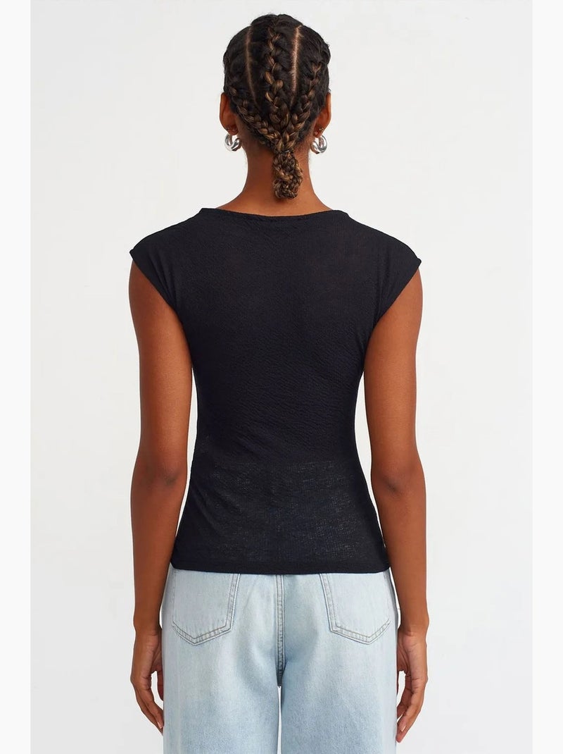 T-shirt ajusté col bateau manches courtes dilvin Noir - Kiabi