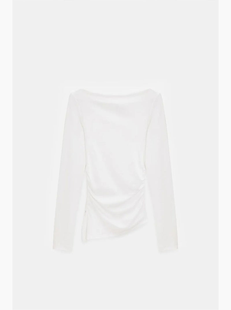 T-shirt ajusté col bateau manches longues dilvin Blanc cassé - Kiabi