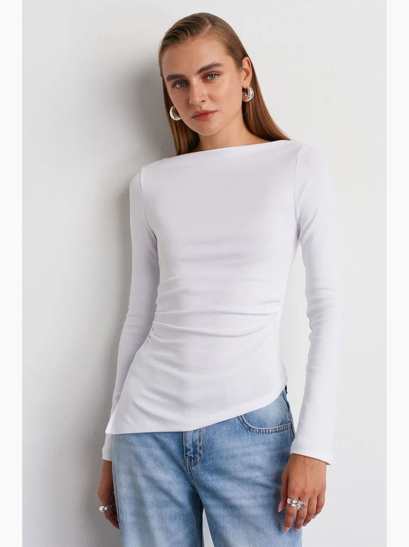 T-shirt ajusté col bateau manches longues dilvin Blanc - Kiabi