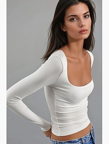 T-shirt ajusté col carré manches longues busem