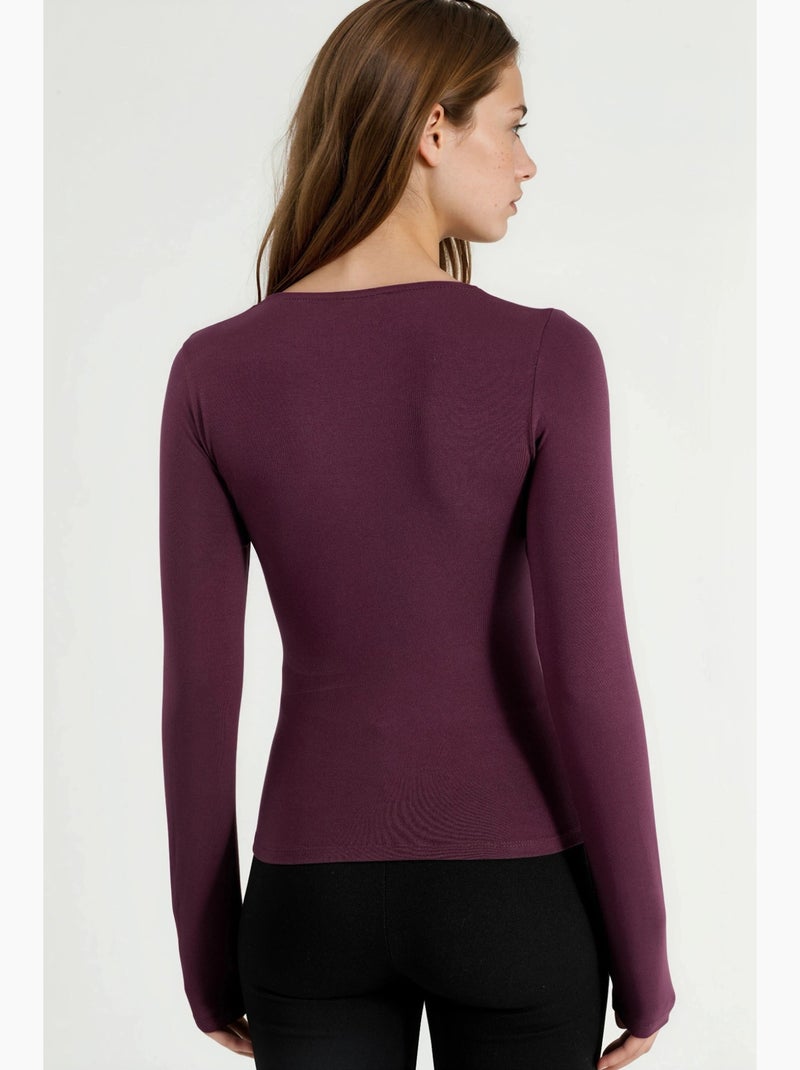T-shirt ajusté col carré manches longues busem Mauve - Kiabi