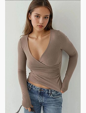 T-shirt ajusté col en v doux manches longues hiccup