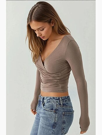 T-shirt ajusté col en v doux manches longues hiccup