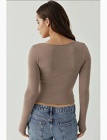 T-shirt ajusté col en v doux manches longues hiccup