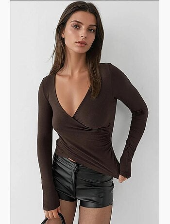 T-shirt ajusté col en v doux manches longues hiccup