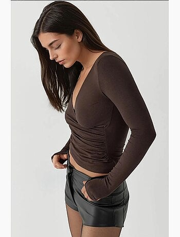 T-shirt ajusté col en v doux manches longues hiccup