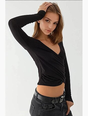T-shirt ajusté col en v doux manches longues hiccup