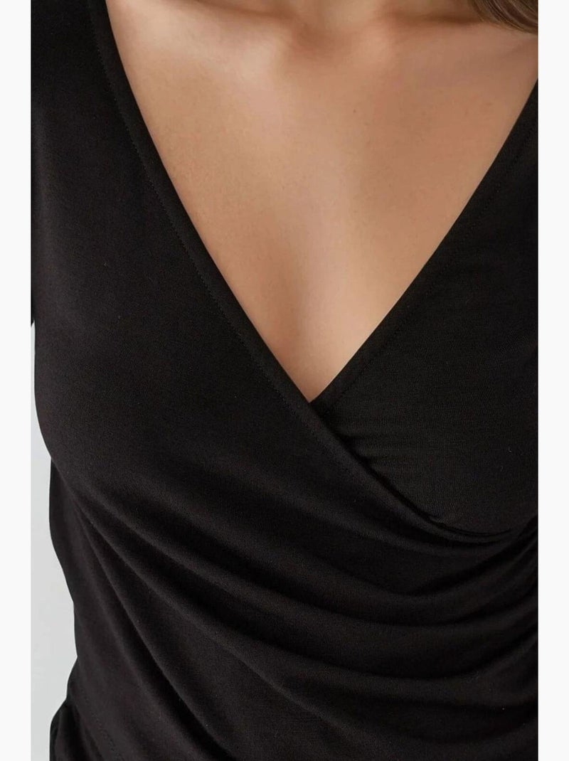 T-shirt ajusté col en v doux manches longues hiccup Noir - Kiabi