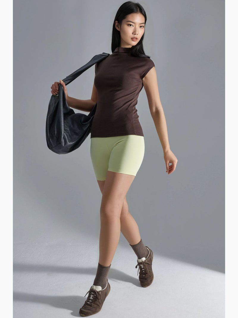 T-shirt ajusté col montant maille manches courtes busem Marron foncé - Kiabi