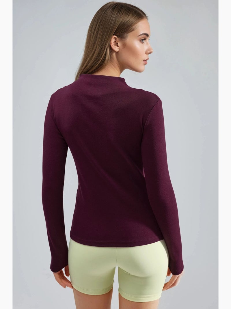 T-shirt ajusté col montant manches longues busem Mauve - Kiabi