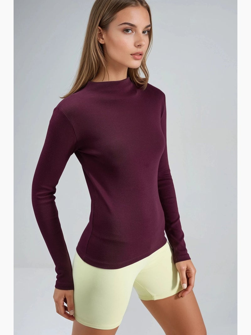 T-shirt ajusté col montant manches longues busem Mauve - Kiabi