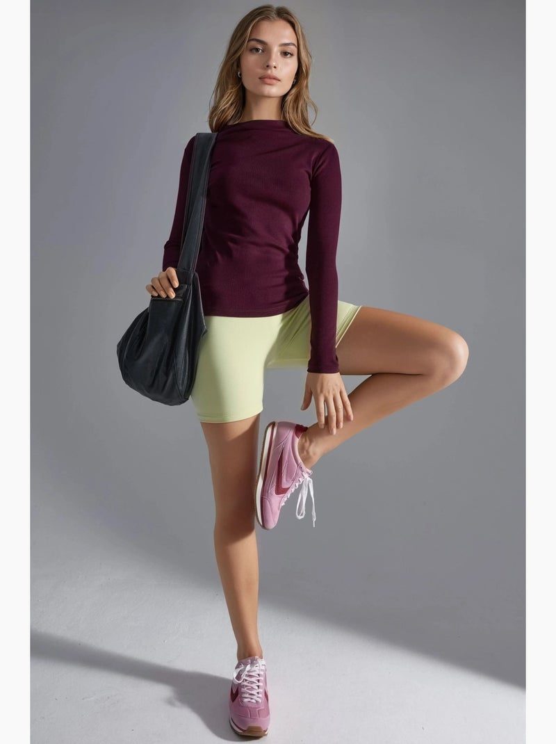 T-shirt ajusté col montant manches longues busem Mauve - Kiabi