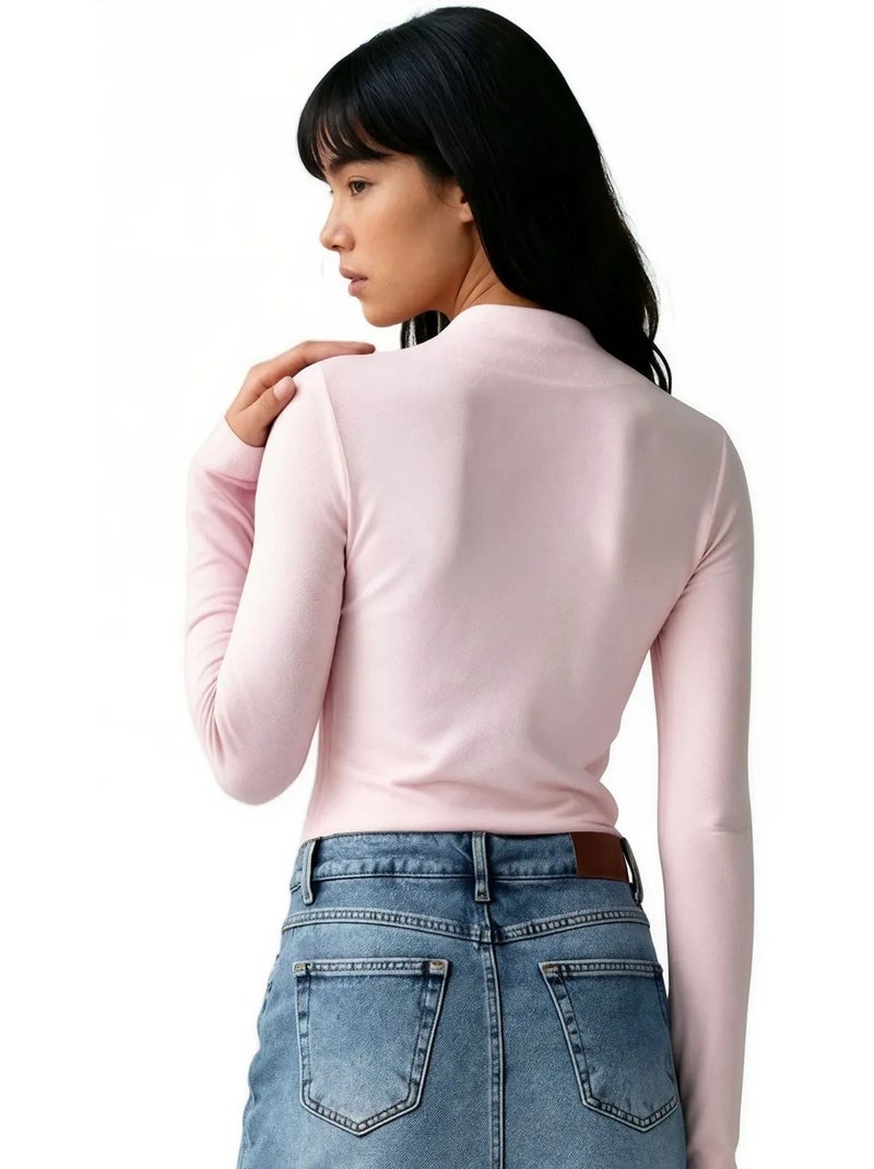 T-shirt ajusté col montant manches longues busem Rose clair - Kiabi